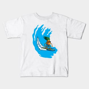 Cool pineapple surfing in the ocean Kids T-Shirt